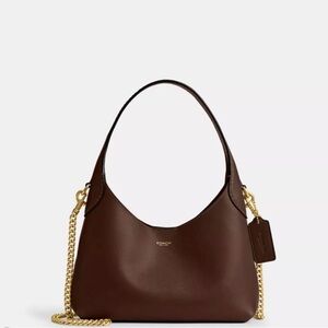 Coach Brooklyn 23 Small Dark Brown Leather Shoulder Bag with Gold Chain